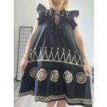 De Royal arany mintás fodros ruha DR3071- fekete