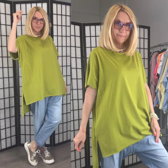 Ellis lézervágott basic pamut tunika24111-pisztácia