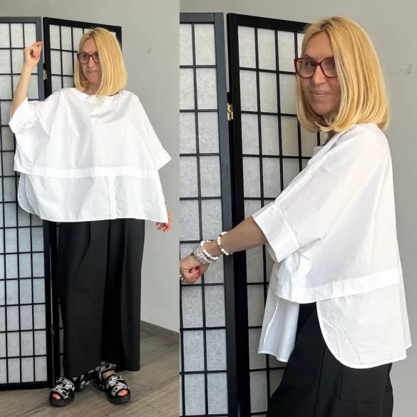Wendy Trendy oversize 3/4-es ujjú vászon ing110067-fehér