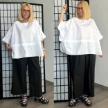 Wendy Trendy oversize 3/4-es ujjú vászon ing110067-fehér
