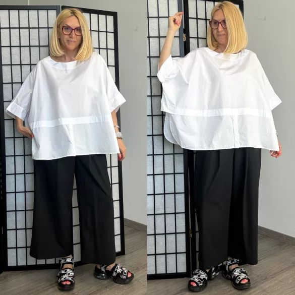 Wendy Trendy oversize 3/4-es ujjú vászon ing110067-fehér