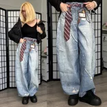 Meet To You nyakkendő mintás ballon farmer MI2606-kék