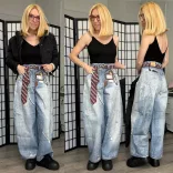 Meet To You nyakkendő mintás ballon farmer MI2606-kék