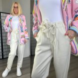 Toch me gumis derekú nadrág rózsás megkötővel 6120-törtfehér