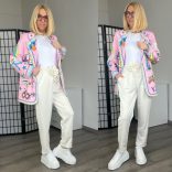 Toch me gumis derekú nadrág rózsás megkötővel 6120-törtfehér