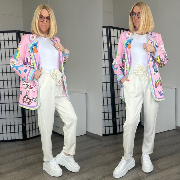 Toch me gumis derekú nadrág rózsás megkötővel 6120-törtfehér