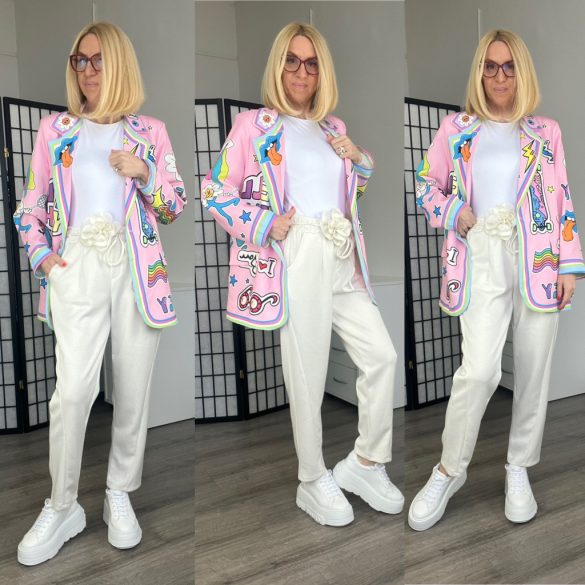 Toch me gumis derekú nadrág rózsás megkötővel 6120-törtfehér