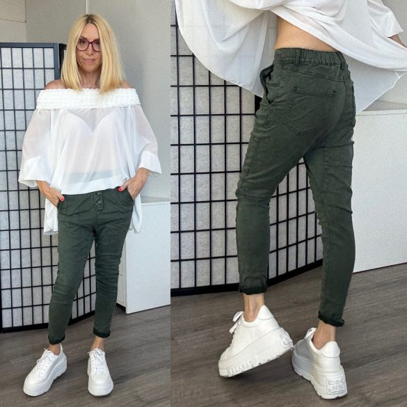Melly ülepes elasztikus nadrág 8197A-4 - khaki