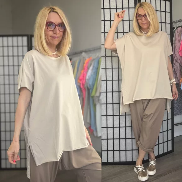 Ellis lézervágott basic pamut tunika24111-bézs