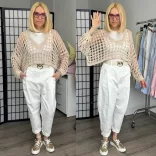 Anda V nyakú crop,lurex szálas kötött felső 73017-bézs