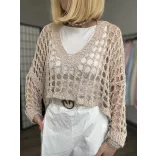 Anda V nyakú crop,lurex szálas kötött felső 73017-bézs
