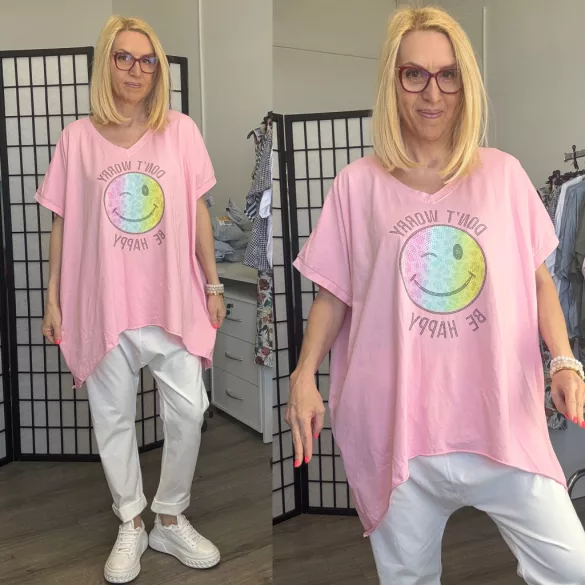 Hello Mya Be happy strasszos smile tunika 70947 - rózsaszín