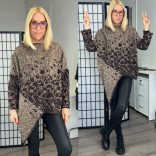 Mitica kockás hosszú ujjú aszimmetrikus tunika 8880 -viláosbarna