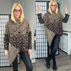   Mitica kockás hosszú ujjú aszimmetrikus tunika 8880 -viláosbarna