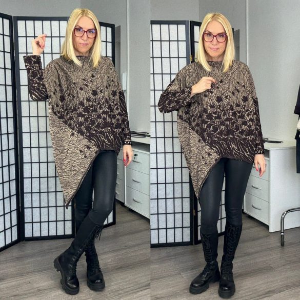 Mitica kockás hosszú ujjú aszimmetrikus tunika 8880 -viláosbarna