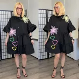 Fly Out fodros strasszos vászon ingruhaA51056-fekete