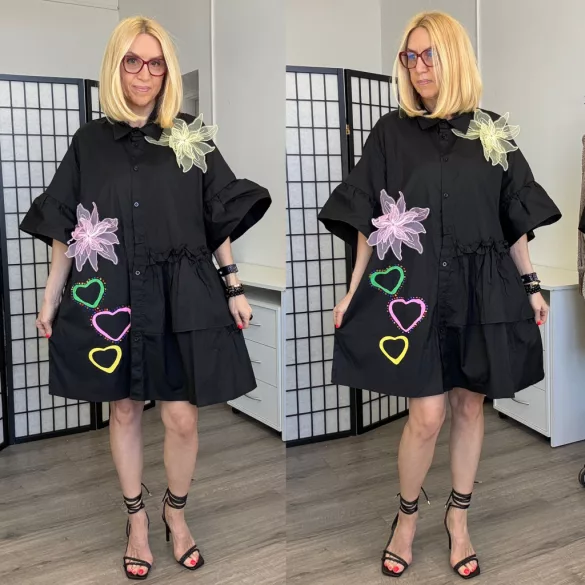 Fly Out fodros strasszos vászon ingruhaA51056-fekete