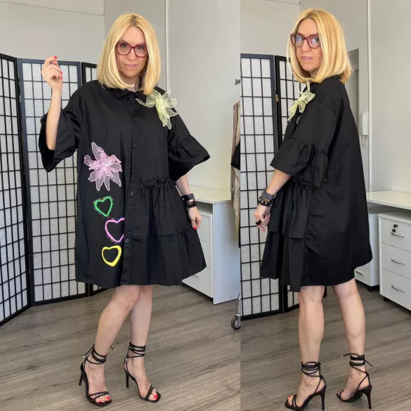 Fly Out fodros strasszos vászon ingruhaA51056-fekete