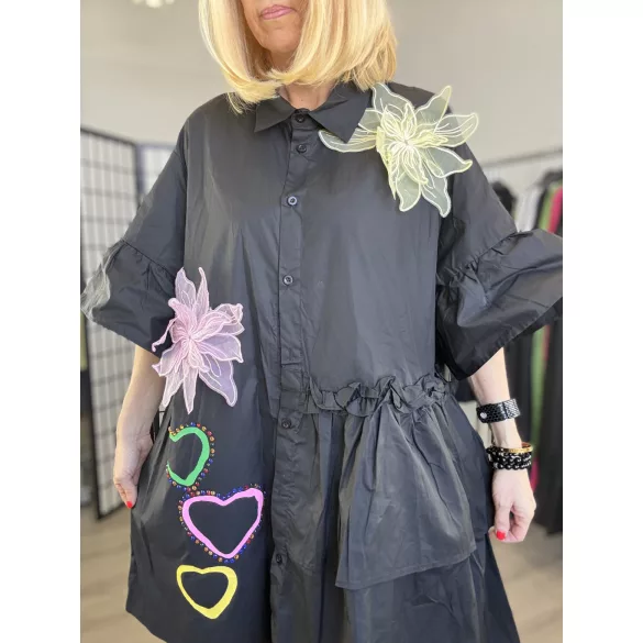 Fly Out fodros strasszos vászon ingruhaA51056-fekete