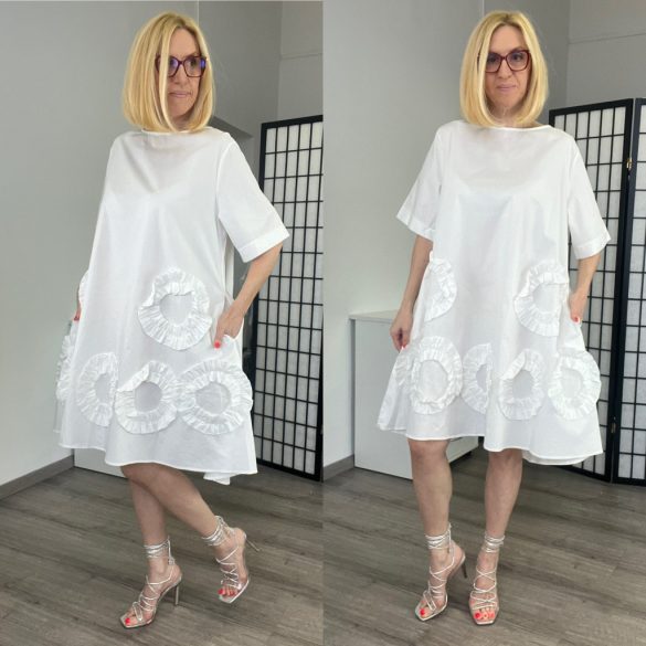 Lamiar lefelé bővülő vászon ruha80003-fehér