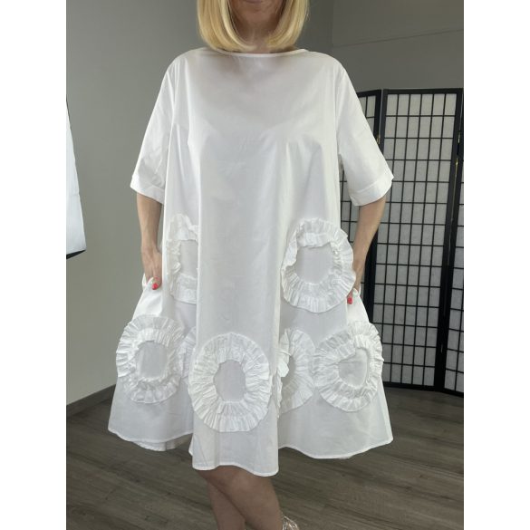 Lamiar lefelé bővülő vászon ruha80003-fehér