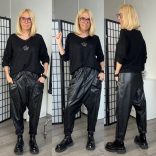 Sunflower műbőr gumisderekú nadrág - fekete