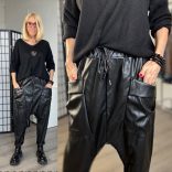 Sunflower műbőr gumisderekú nadrág - fekete