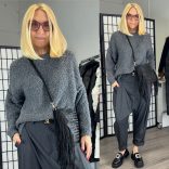 Lana környakú buklé pulóver-szürke