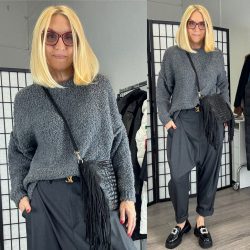 Lana környakú buklé pulóver-szürke