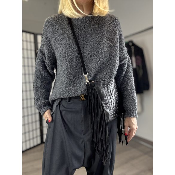 Lana környakú buklé pulóver-szürke