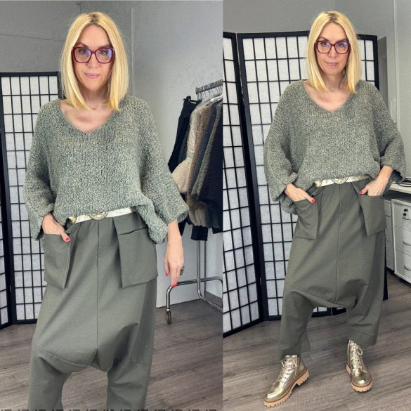 One V kivágású buklé pulver21673-khaki