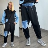 S Woman ülepes nadrág farmer betéttel 2021/2 - fekete