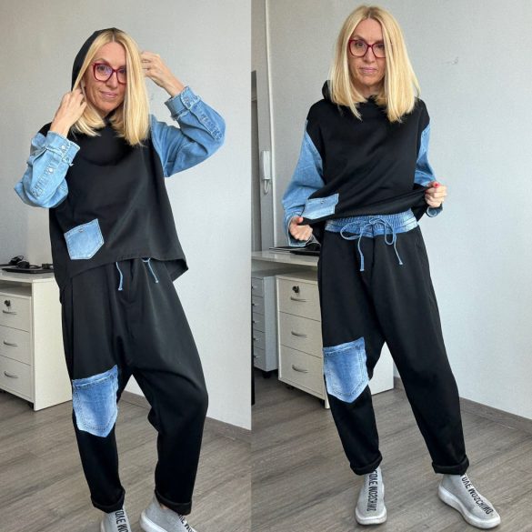 S Woman ülepes nadrág farmer betéttel 2021/2 - fekete