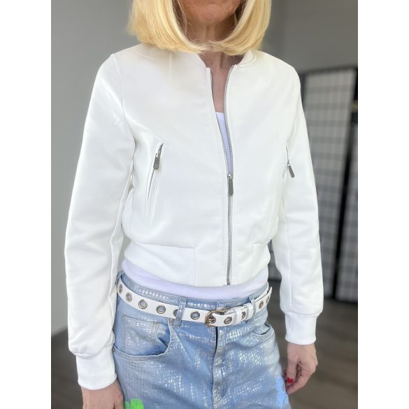 Vopse ezüst cipzáros crop bőrdzseki V6395-fehér