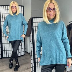 Állónyakú vékonykötött viszkóz pulóver FM153 - kék