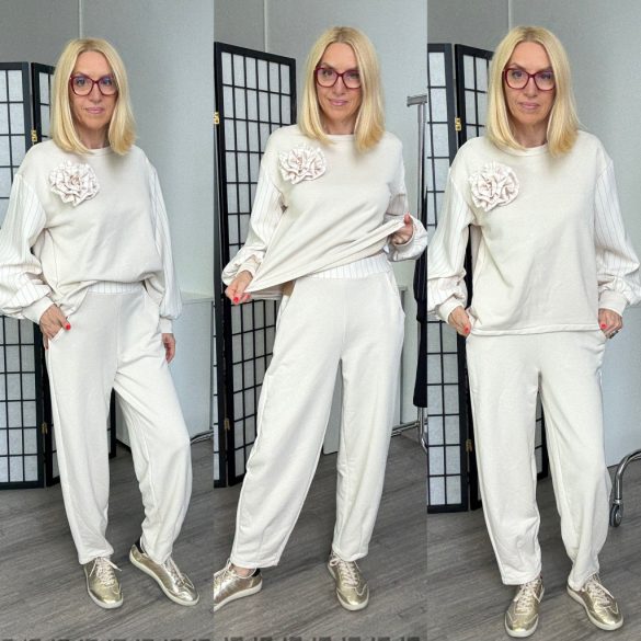 Rózsás pamut szett buggyos nadrággal 7089-bézs