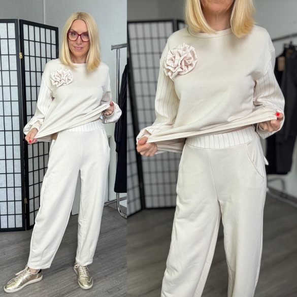 Rózsás pamut szett buggyos nadrággal 7089-bézs