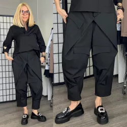 WENDY TRENDY  ülepes átlapolt nadrág925069-fekete