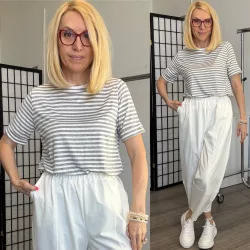 Cianna csíkos pamut poló RT78035 - szürke/fehér