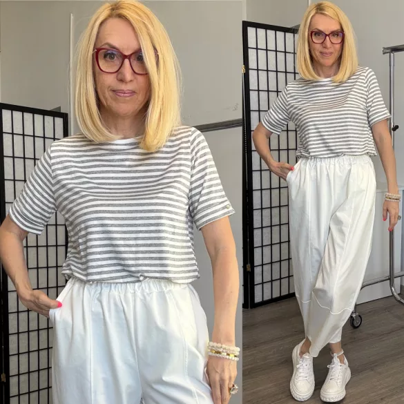 Cianna csíkos pamut poló RT78035 - szürke/fehér