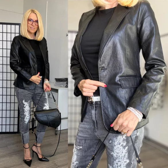 Sweet Miss bőrhatású blézer J172818-fekete