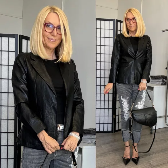 Sweet Miss bőrhatású blézer J172818-fekete