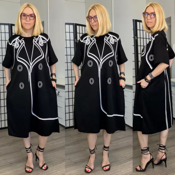 Fly Out rövidujjú nyomott mintás ruhaA51018-fekete