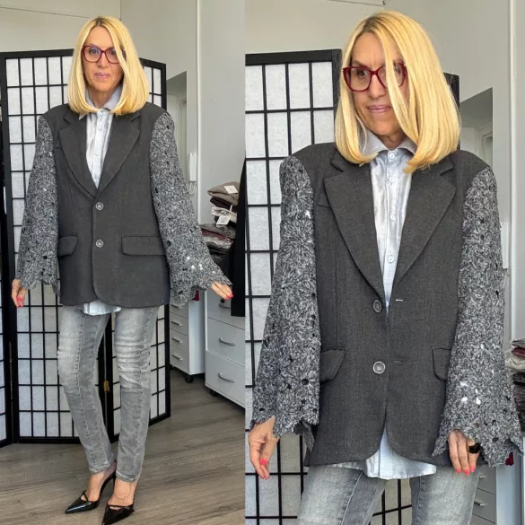 Miho's kötött ujjú blézer G04205-szürke