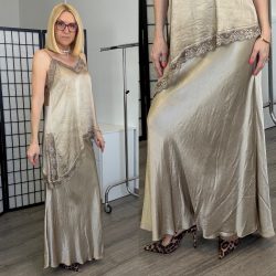 Nathaly szatén maxi szoknya - 6328 - bézs