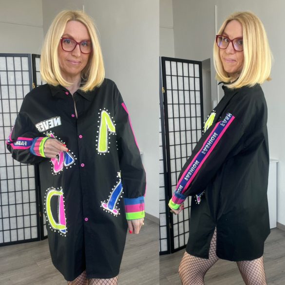 Fly Out strasszos gyöngyös vászon ingMY1722-fekete