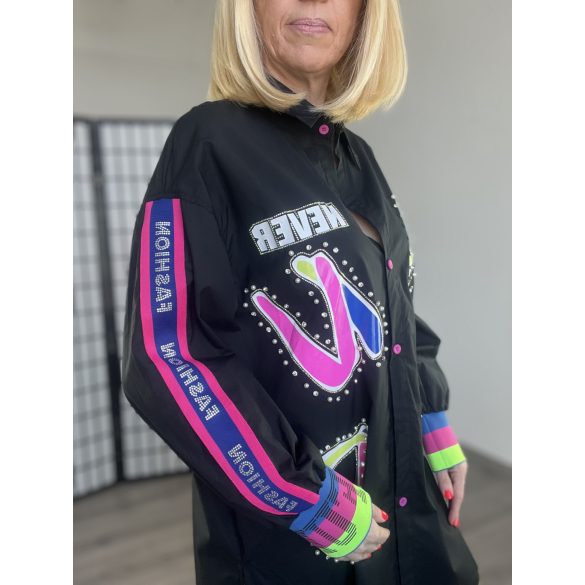 Fly Out strasszos gyöngyös vászon ingMY1722-fekete