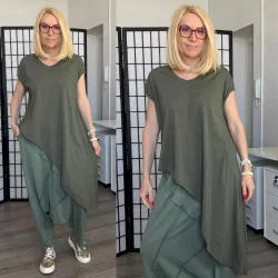   Dolce Vita aszimmetrikus pamut felső V kivágású 12333 - khaki