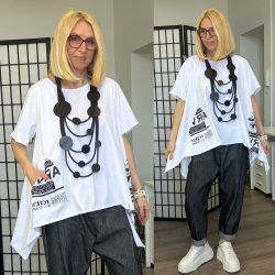 158C lefelé bővülő pamut tunika57004-fehér