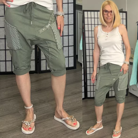 Hello Mya pamut bermuda ülepes nadrág 71245 - khaki